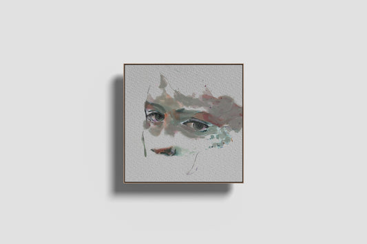 Print Abstract Human Body Eyes Woman Green Grey Illustration 20x20cm