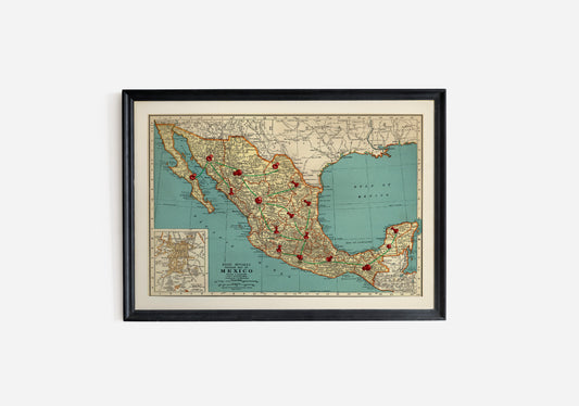 Print Map Of Mexico Vintage 20x15cm