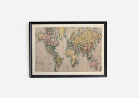 Print Map World Vintage Illustration 280x140cm