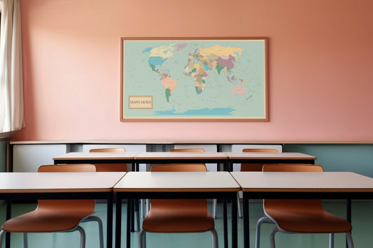 Print School World Map Vintage 35.5x18cm