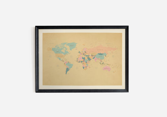 Print Map World Colors Vintage Illustration 290x208cm
