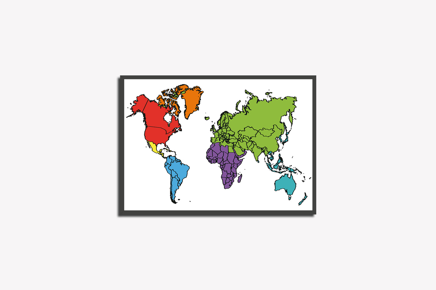 Print Map World Divided Into Colors Illustration 100x60cm