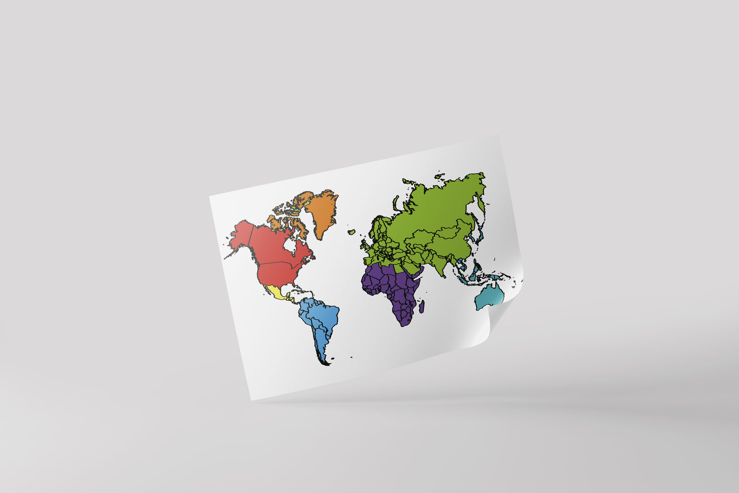 Print Map World Divided Into Colors Illustration 100x60cm