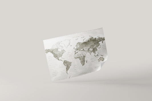 Print Map World Grey Vintage Illustration 26x18cm