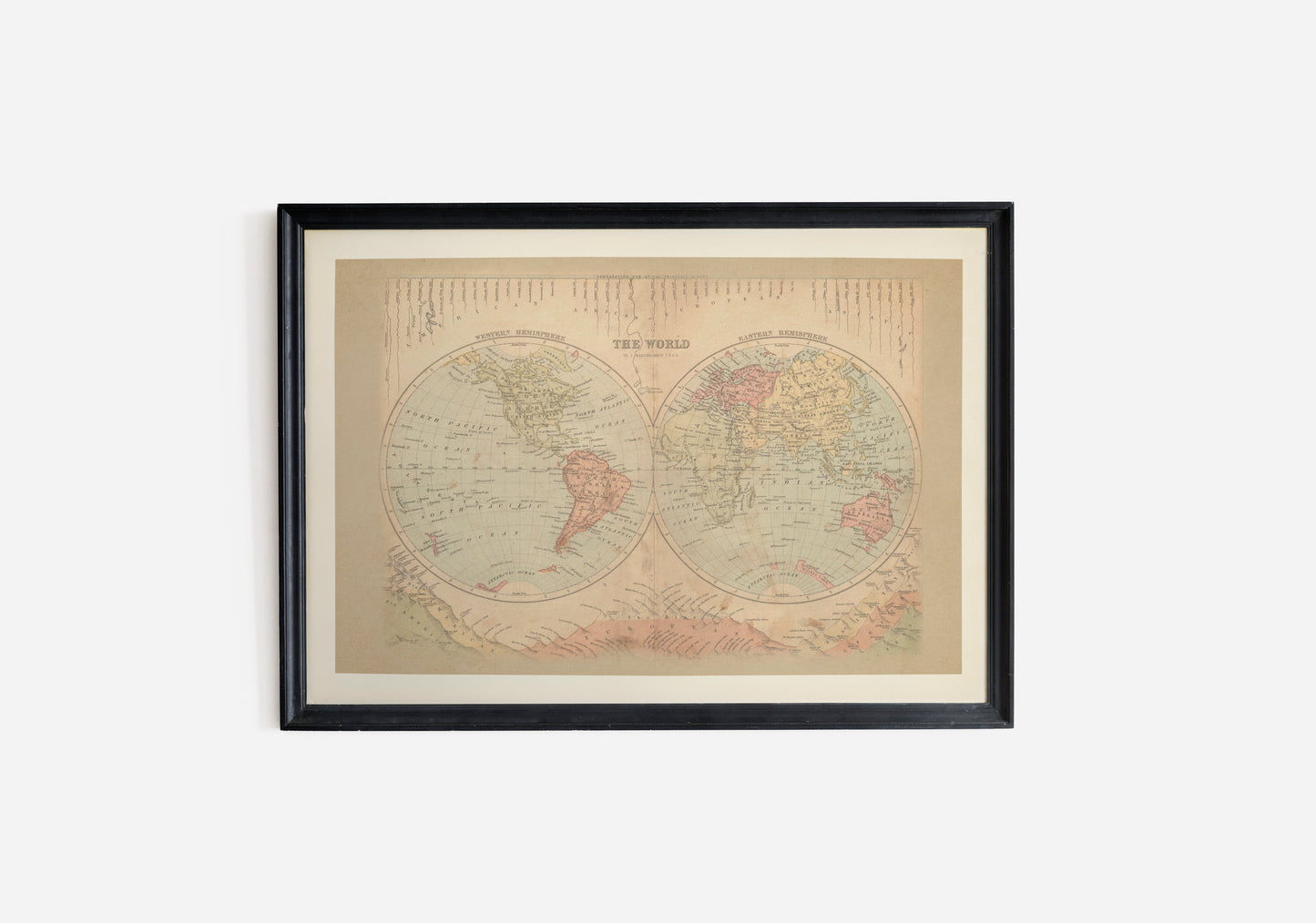 Print Map World Hemisphere Vintage Illustration 291x208cm