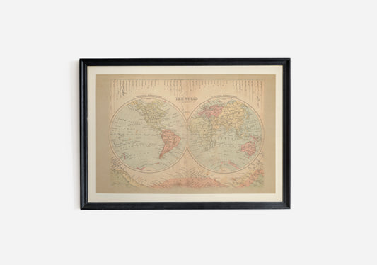 Print Map World Hemisphere Vintage Illustration 291x208cm