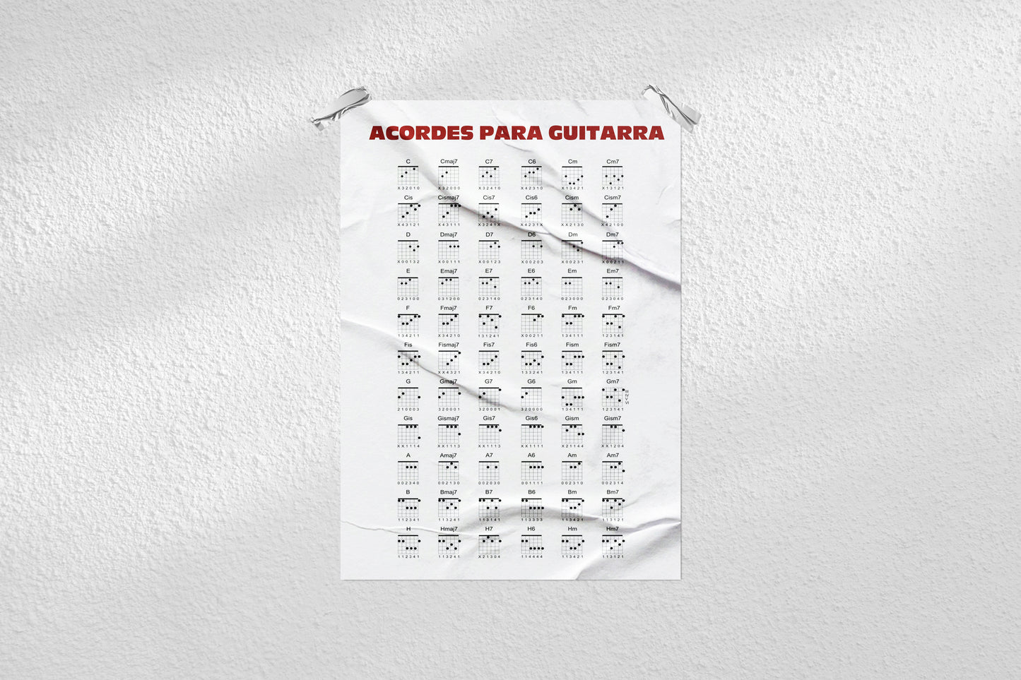 Print Music Guitar Chords Illustration 28x43cm