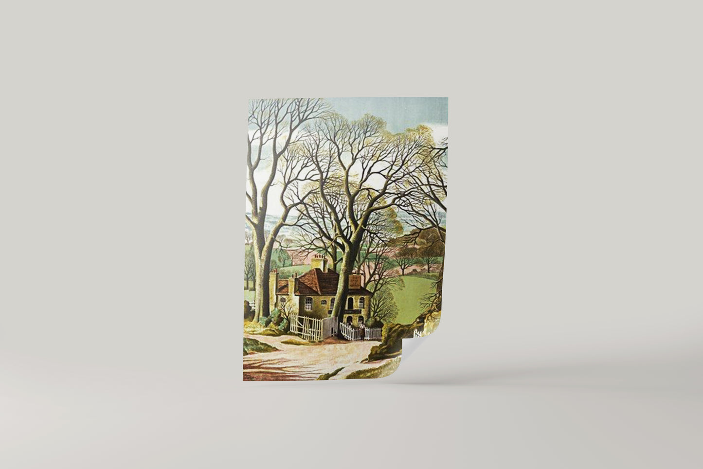 Print Nature House Landscape Vintage Paint 34x52cm