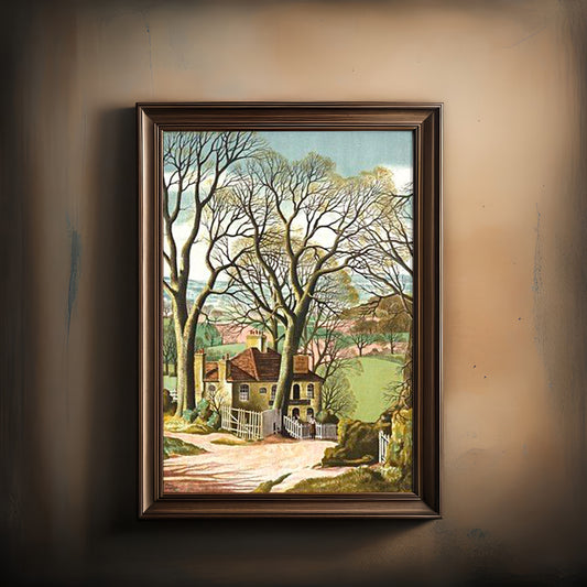 Print Nature House Landscape Vintage Paint 34x52cm