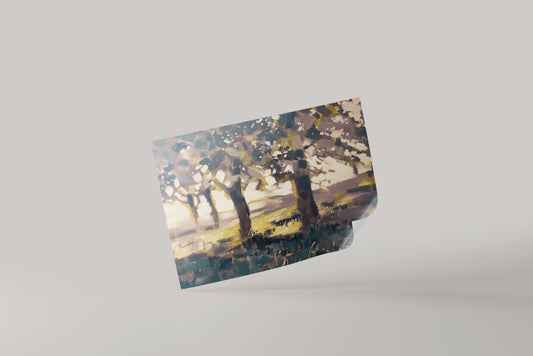 Print Nature Trees Sunrise Vintage Paint 25x20cm