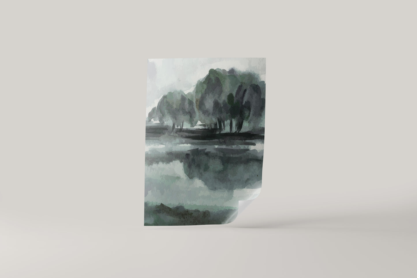 Print Nature Turquoise Forest & Lake Watercolor Vintage Paint 20x25cm