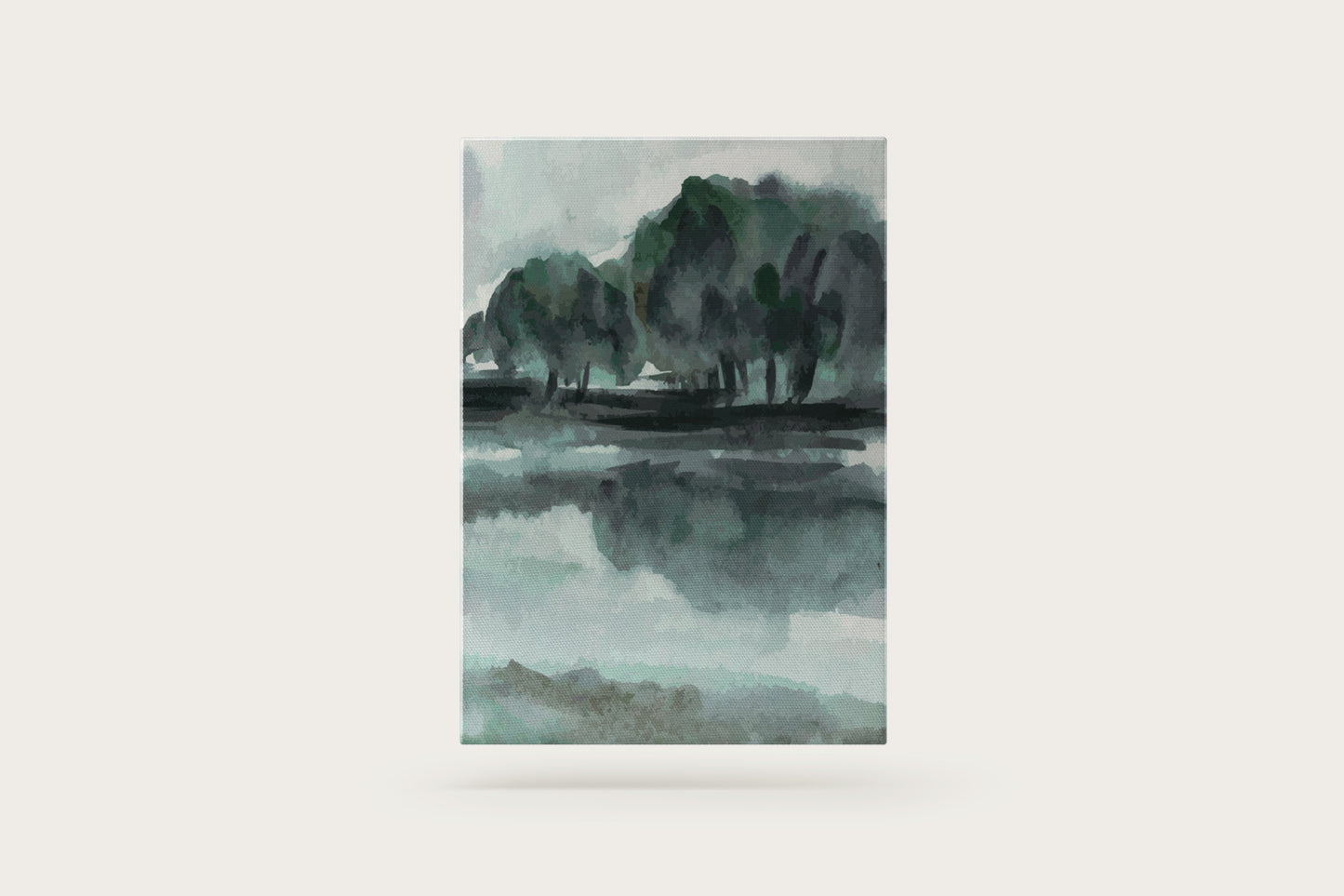 Print Nature Turquoise Forest & Lake Watercolor Vintage Paint 20x25cm