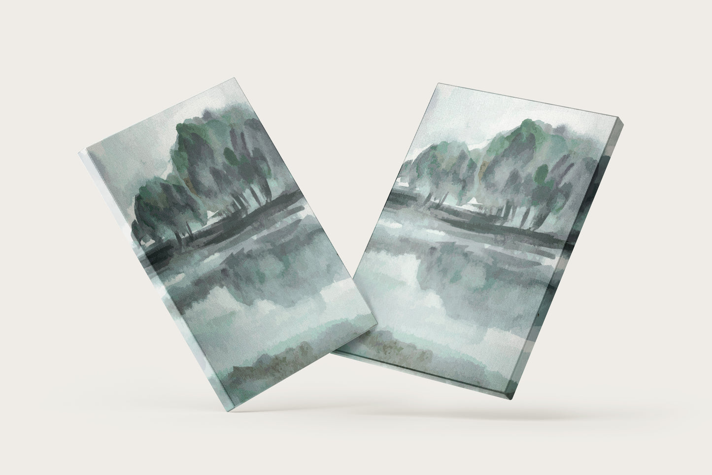 Print Nature Turquoise Forest & Lake Watercolor Vintage Paint 20x25cm