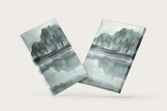 Print Nature Turquoise Forest & Lake Watercolor Vintage Paint 20x25cm