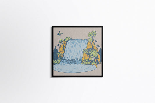 Print Nature Waterfall Cartoon Illustration 25x25cm