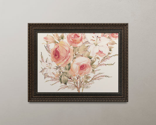 Print Nature Flowers Roses Lily Vintage Paint 46x36cm