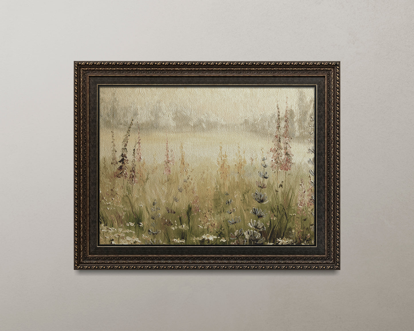 Print Nature Flowers Yellow Green Vintage Paint 52x32cm