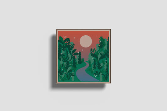 Print Plants Grass Path Sunset Illustration 12.4x12.4cm