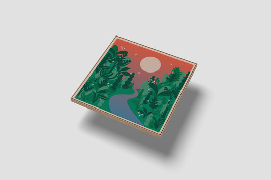 Print Plants Grass Path Sunset Illustration 12.4x12.4cm