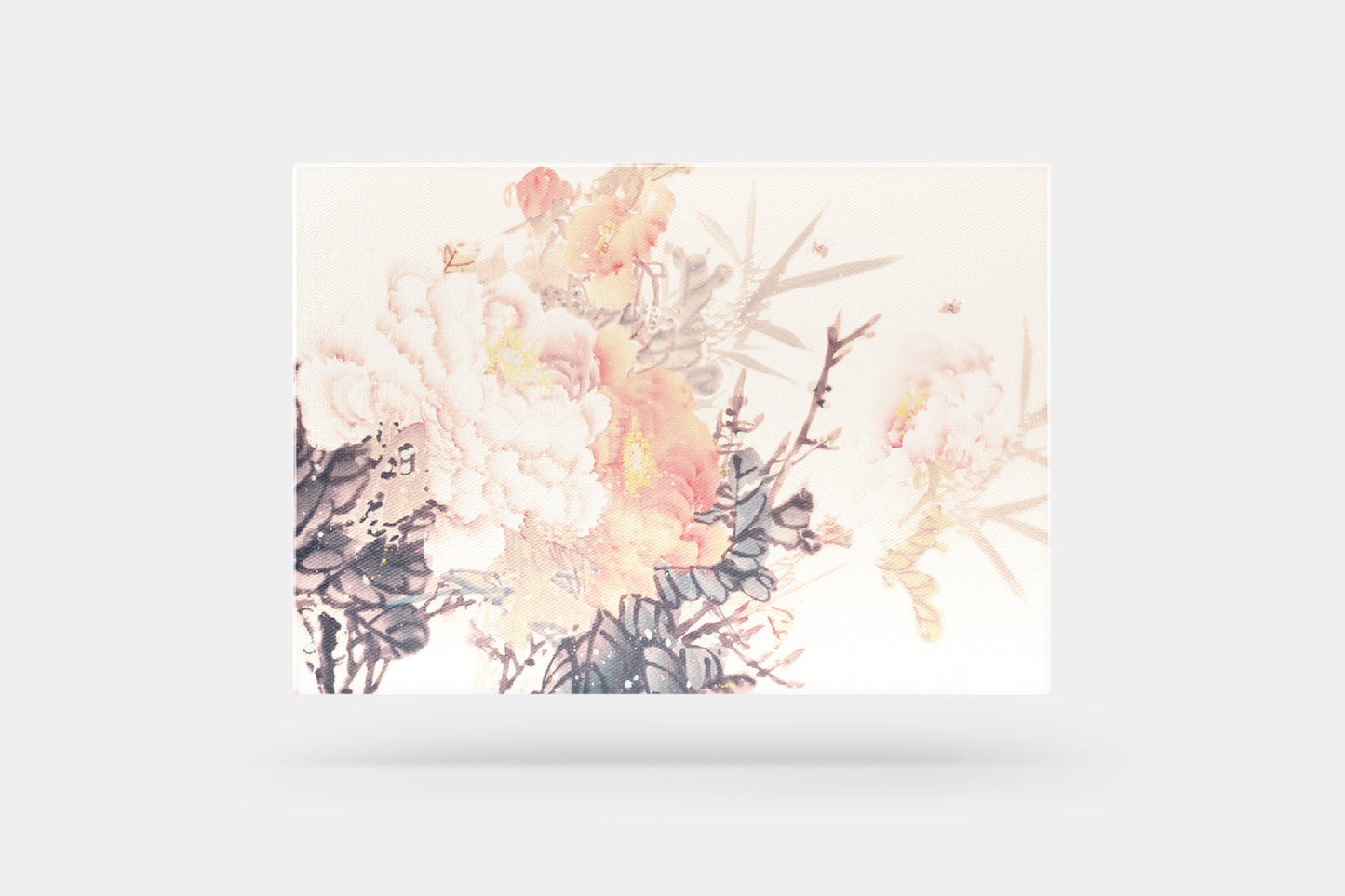 Print Nature Peony Beige & Pink Leaves Vintage Paint 43x27cm