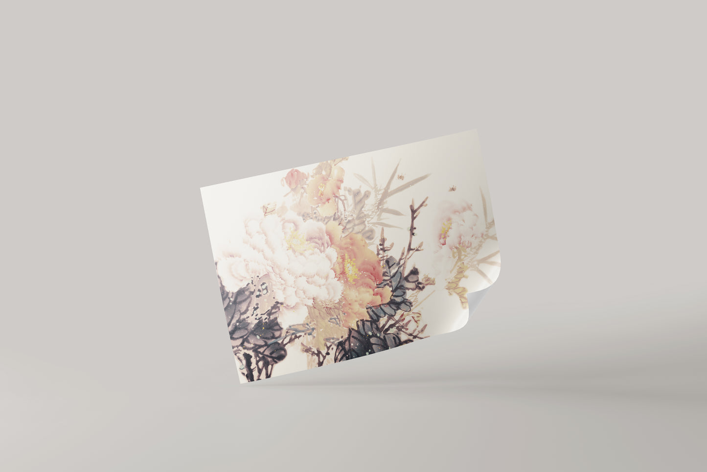 Print Nature Peony Beige Pink Orange Leaves Vintage Paint 43x27cm