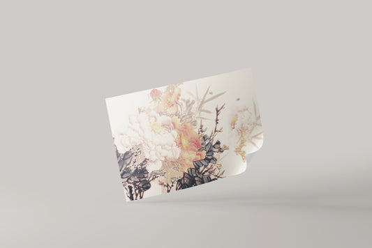 Print Nature Peony Beige Pink Orange Leaves Vintage Paint 43x27cm