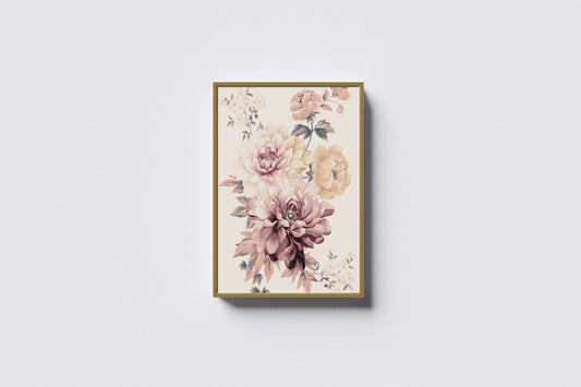 Print Nature Peony Flower Pink Yellow Vintage Paint 35x44cm