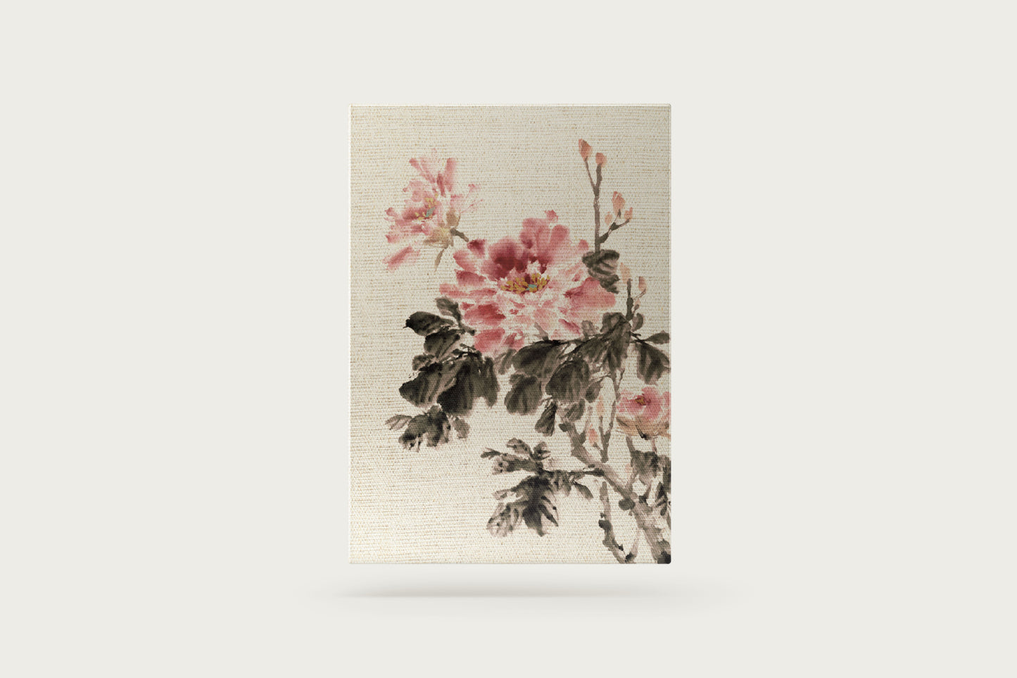 Print Nature Peony Flowers Watercolor Pink & Black Vintage Paint 17x27cm
