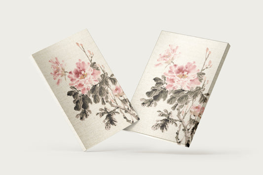 Print Nature Peony Flowers Watercolor Pink & Black Vintage Paint 17x27cm