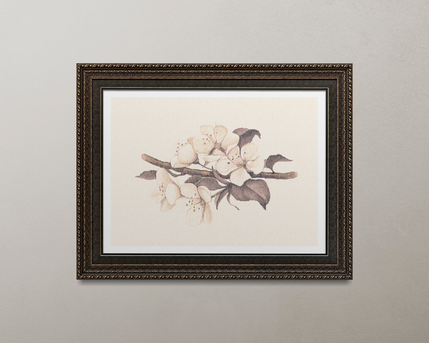 Print Nature Plum Flower Vintage Paint 22x17cm