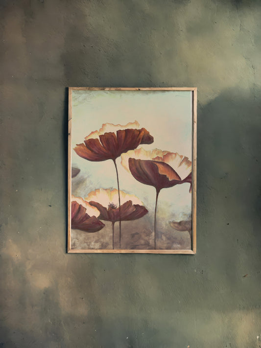Print Nature Poppy Flowers Vintage Paint 31x40cm