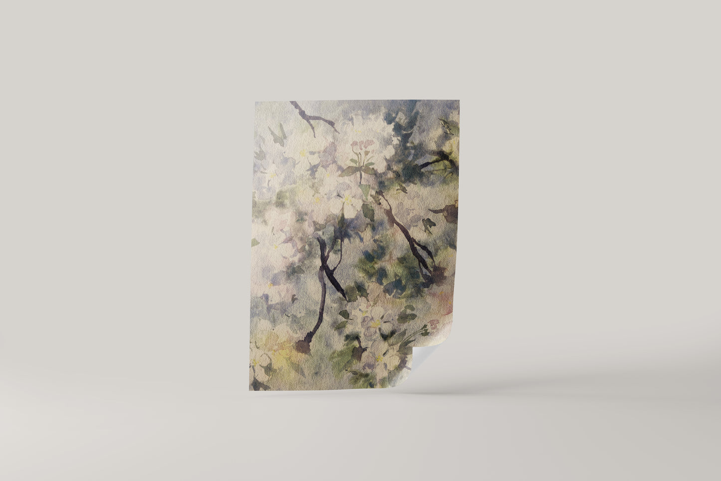 Print Nature White Flowers Lilac Watercolor Vintage Paint 31x40cm
