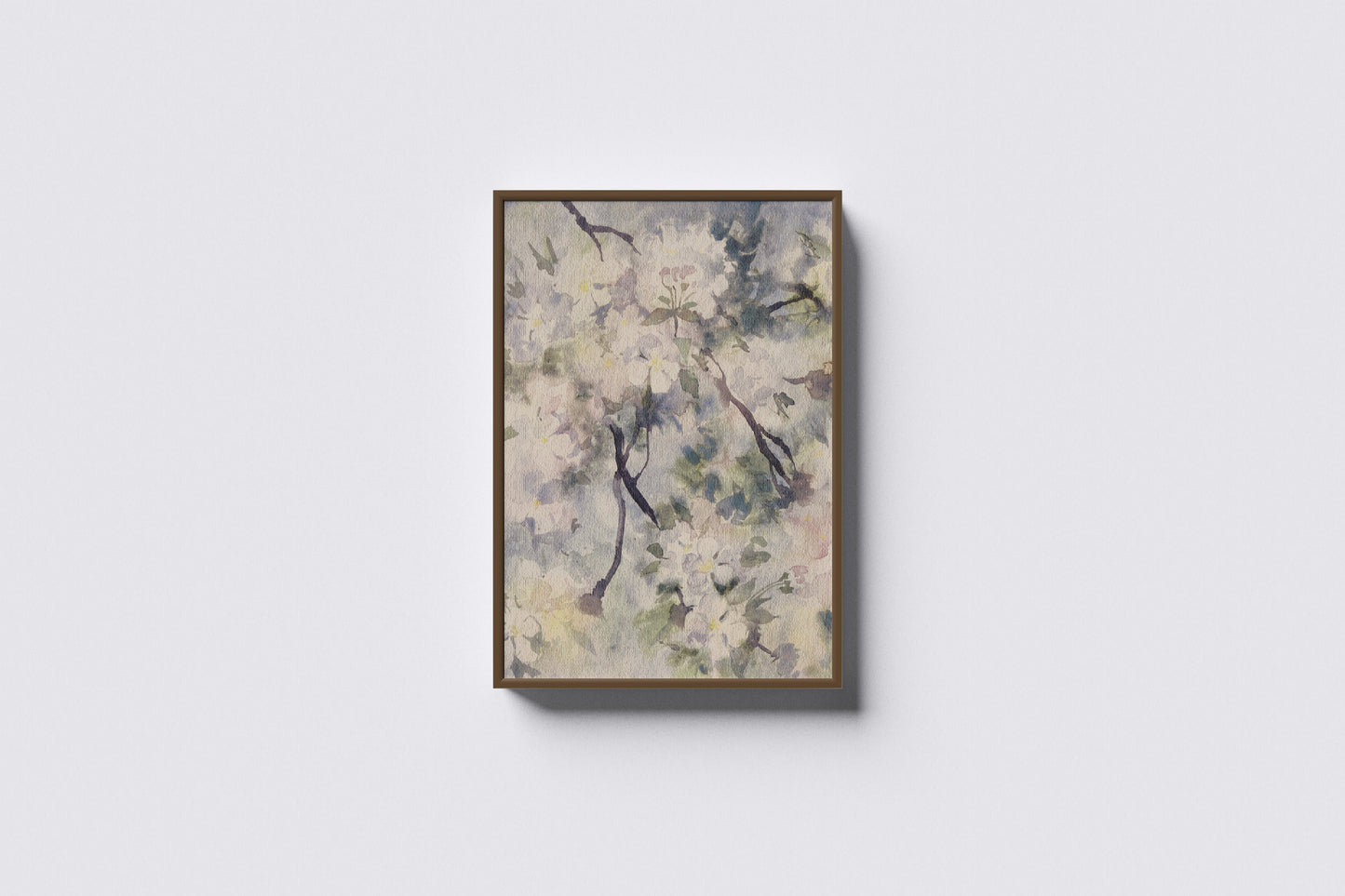Print Nature White Flowers Lilac Watercolor Vintage Paint 31x40cm