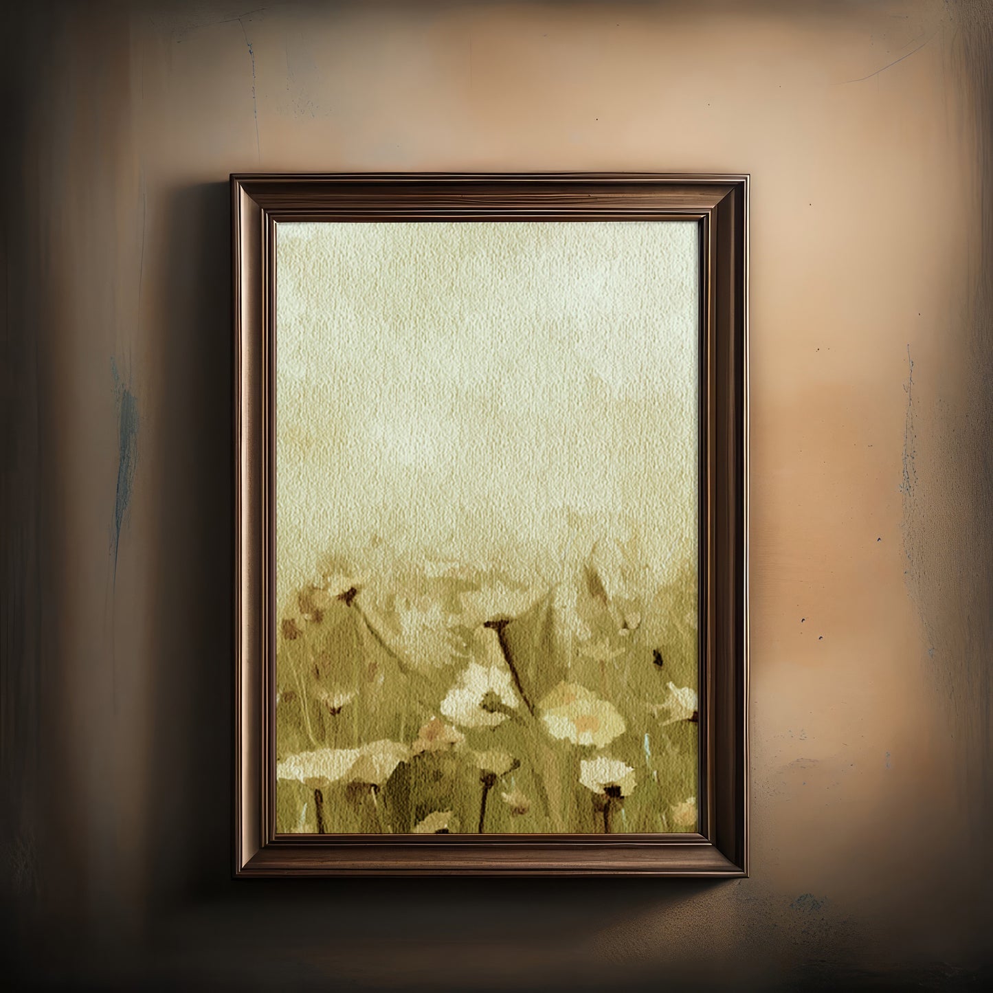 Print Nature White Poppies Yellow Sky Vintage Paint 18x30cm