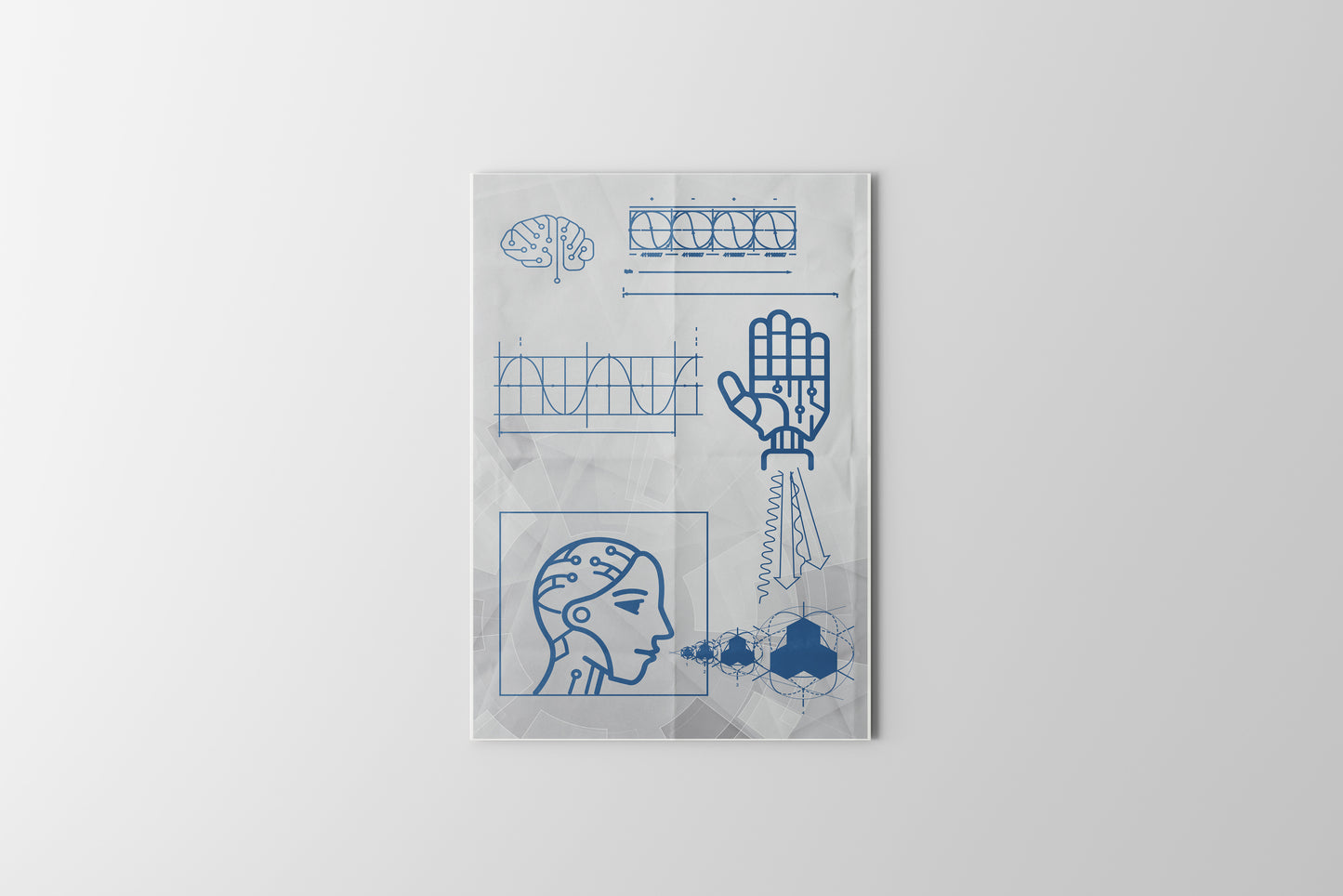 Print Technology Robotic Calculations Grey Illustration 28x43cm