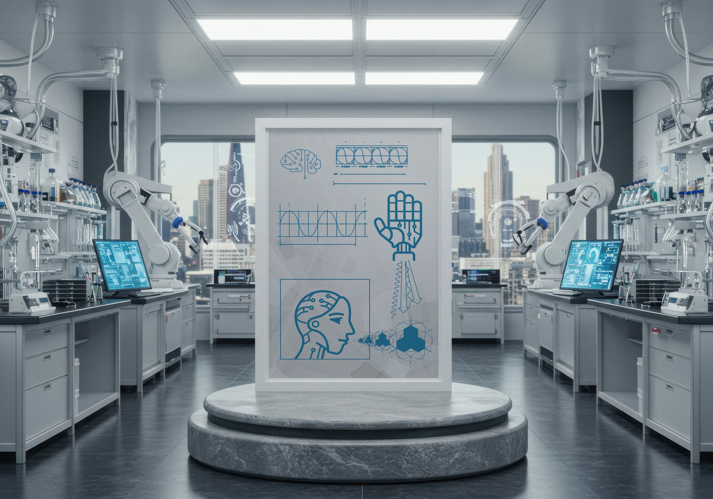 Print Technology Robotic Calculations Grey Illustration 28x43cm