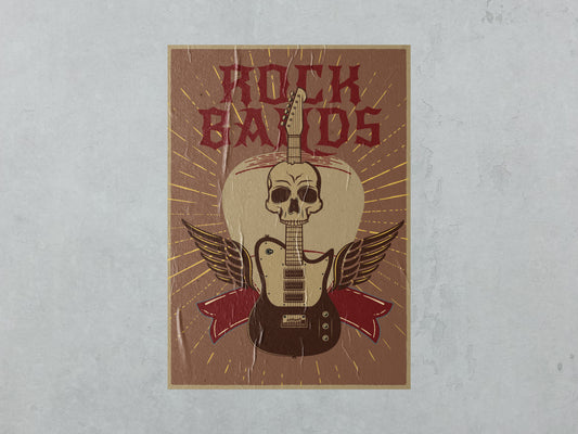 Print Rock Bands Brown Retro Illustration 24x36cm