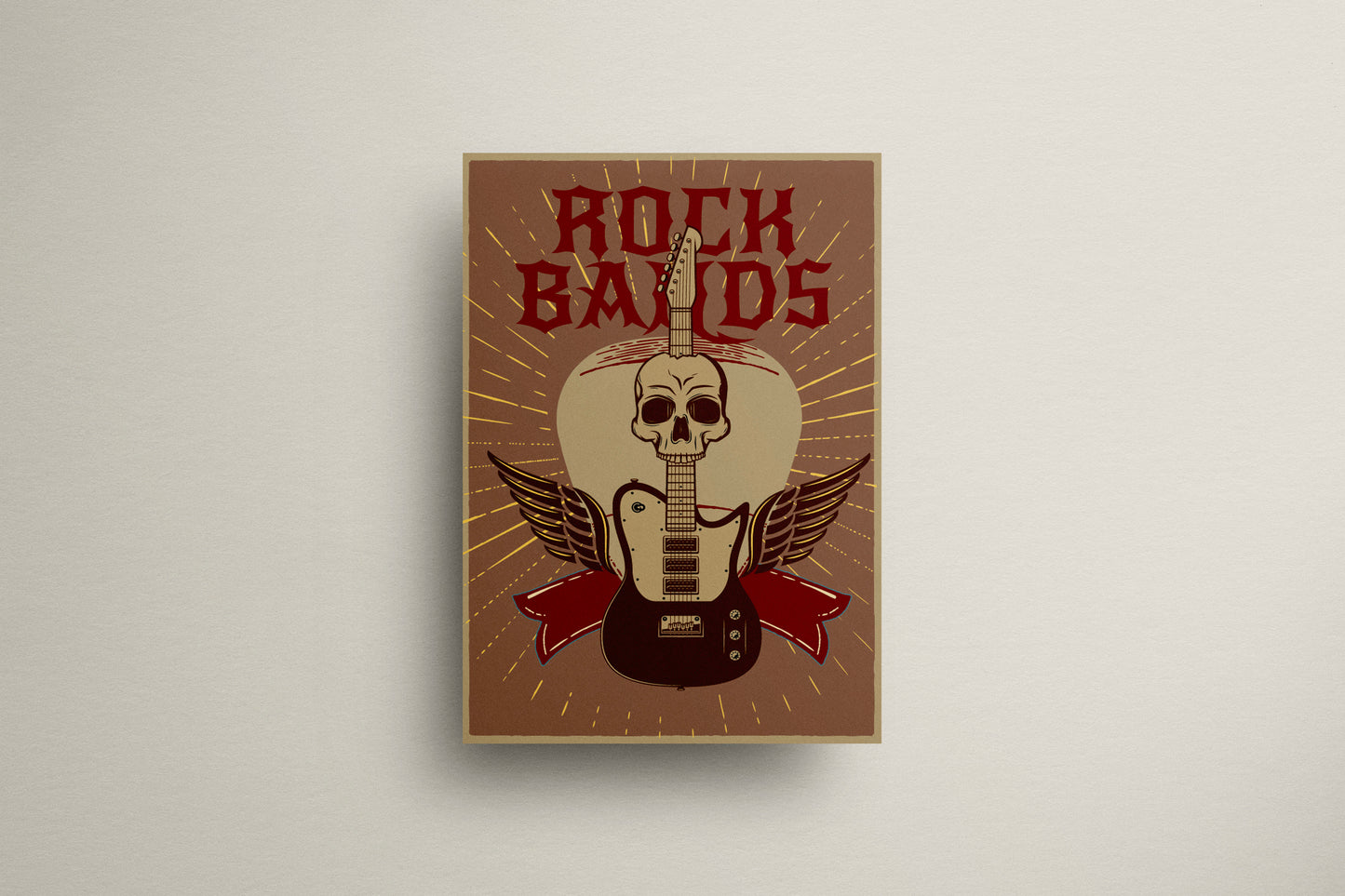 Print Rock Bands Brown Retro Illustration 24x36cm