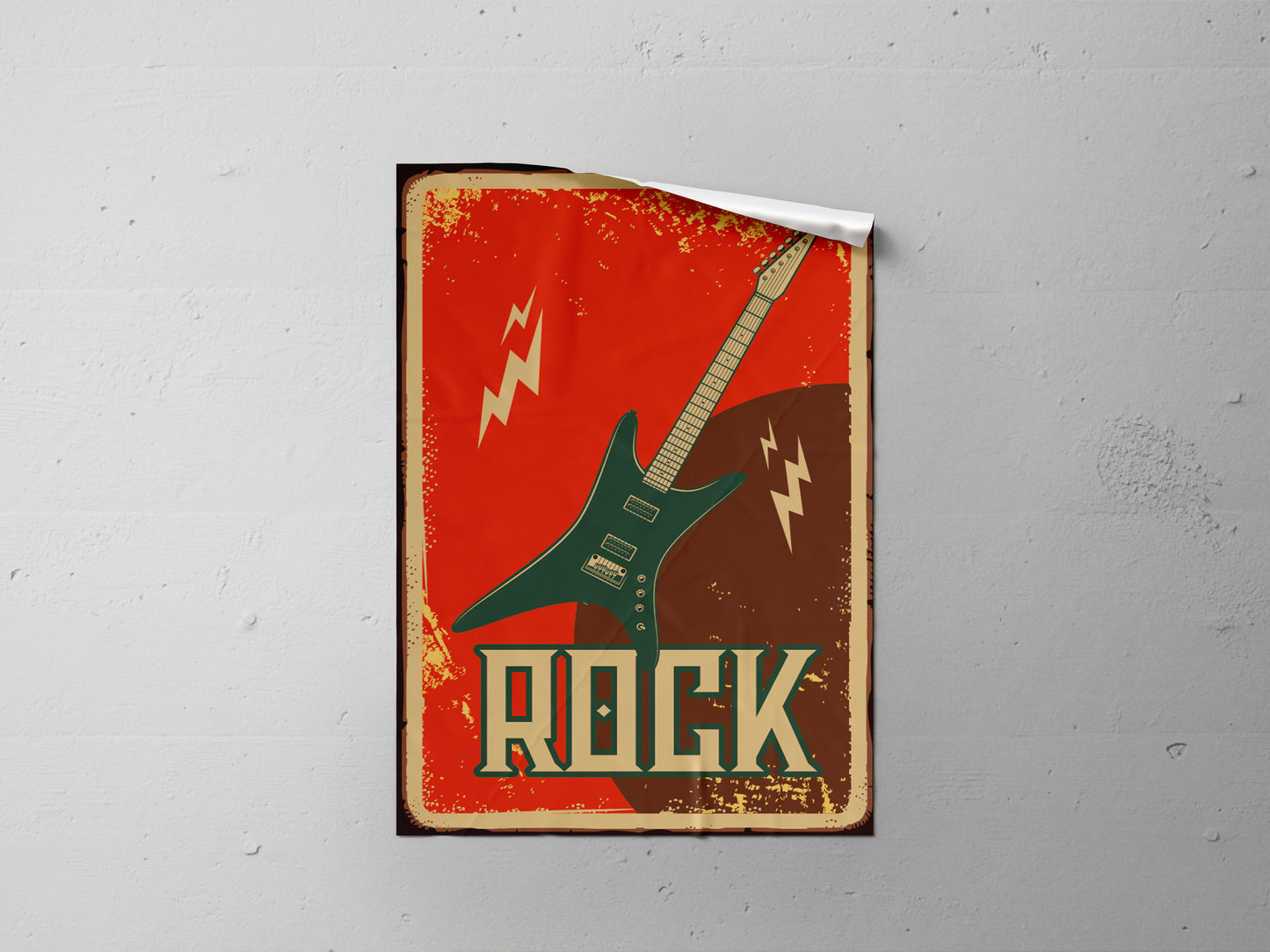 Print Rock Guitar Red Retro Illustration 24x36cm