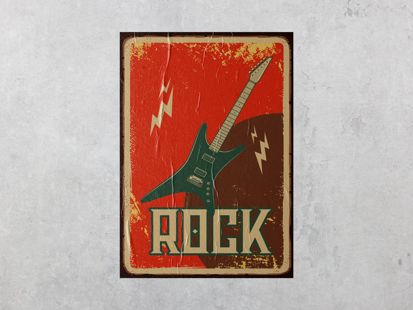 Print Rock Guitar Red Retro Illustration 24x36cm