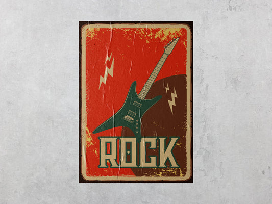 Print Rock Guitar Red Retro Illustration 24x36cm