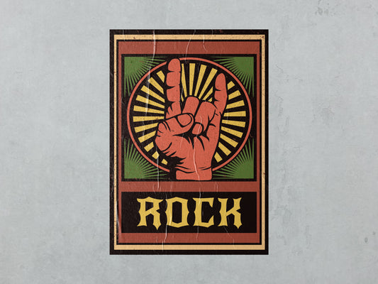 Print Rock Hand Retro Illustration 24x36cm