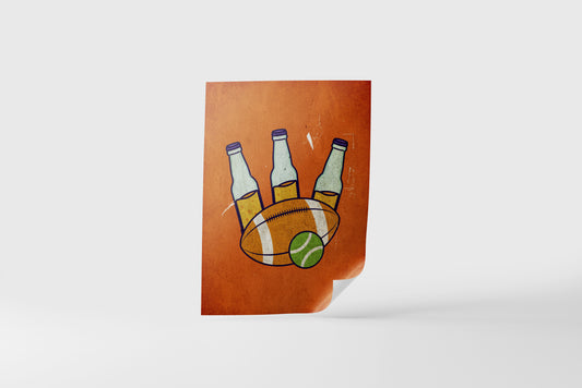Print Sports Beer & Ball Illustration 21.5x28cm