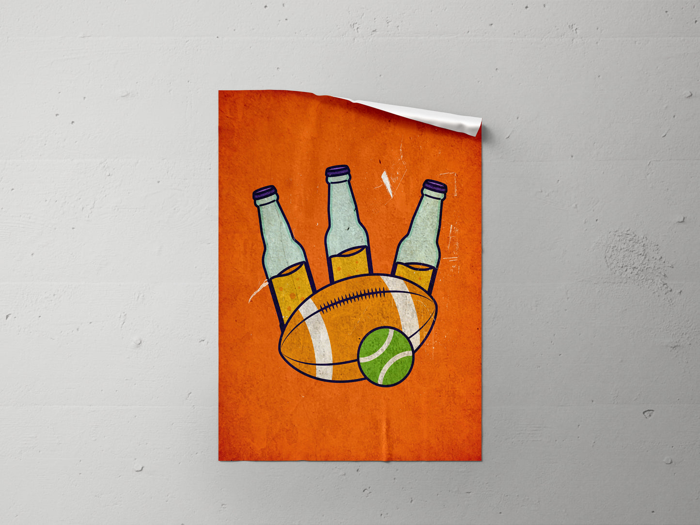 Print Sports Beer & Ball Illustration 21.5x28cm