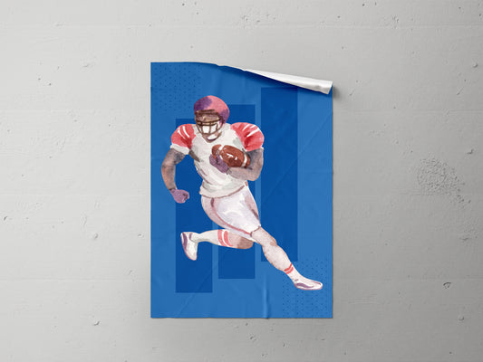 Print Sports Football Player Blue Illustration 30x50cm