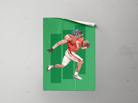 Print Sports Football Player Green Illustration 30x50cm