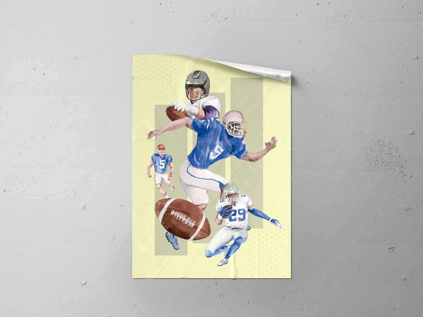 Print Sports Football Players Yellow Illustration 50x70cm
