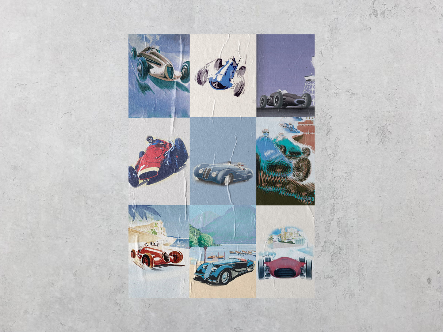 Print Racing Car Vintage Illustration 60x90cm