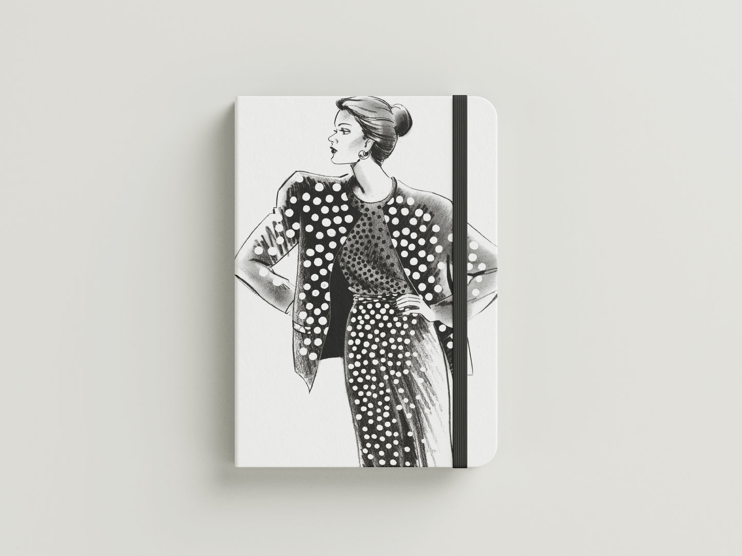 Print Woman Black & White Dots Fashion Illustration 60x90cm