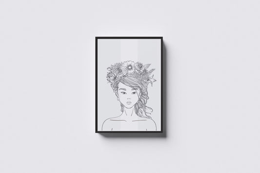 Print Woman Flowers Illustration 40x60cm